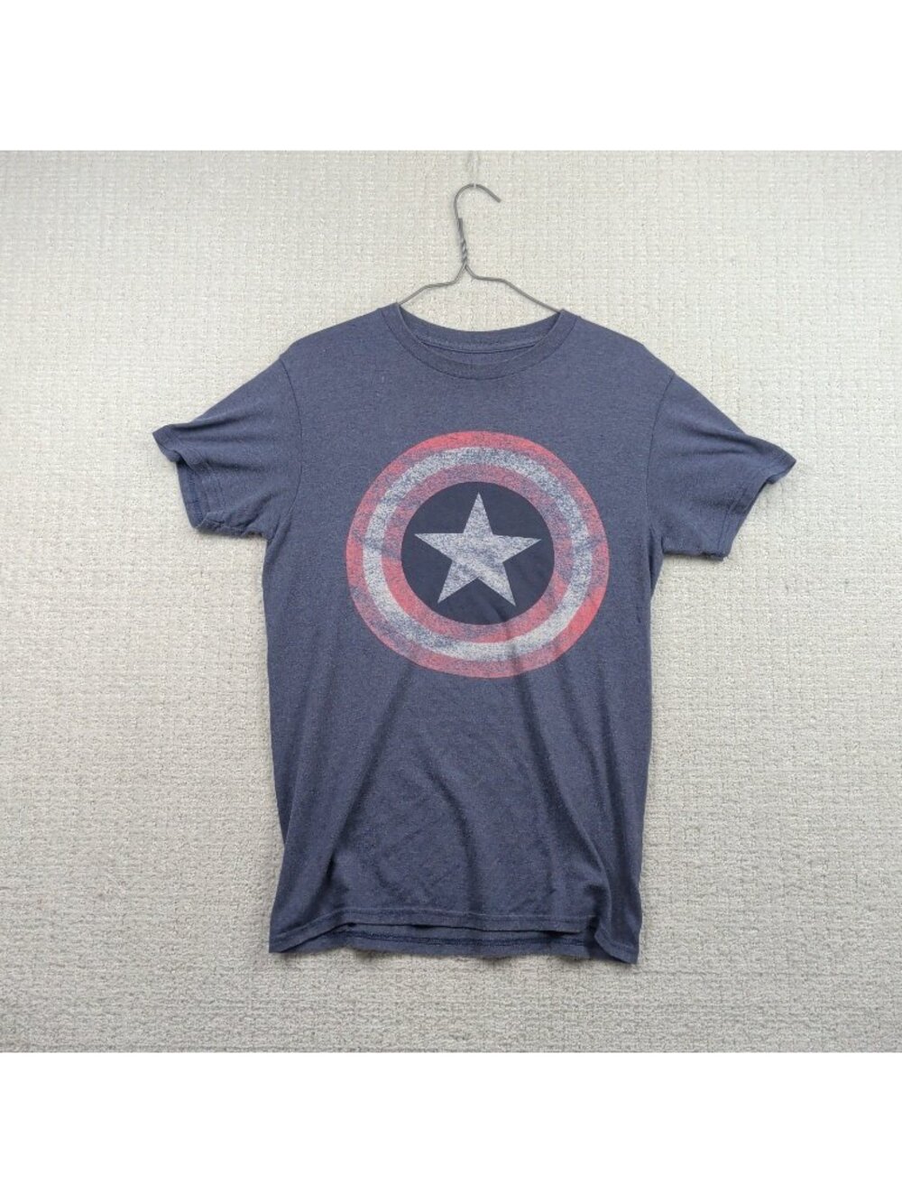 Marvel Captain America Distressed Faded Retro Graphic Tee T-Shirt Adult S Blue